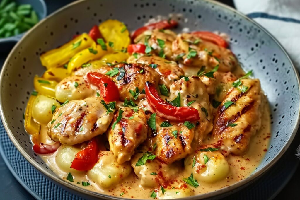 Paprika-Sahne-Hähnchen mit Gnocchi featured
