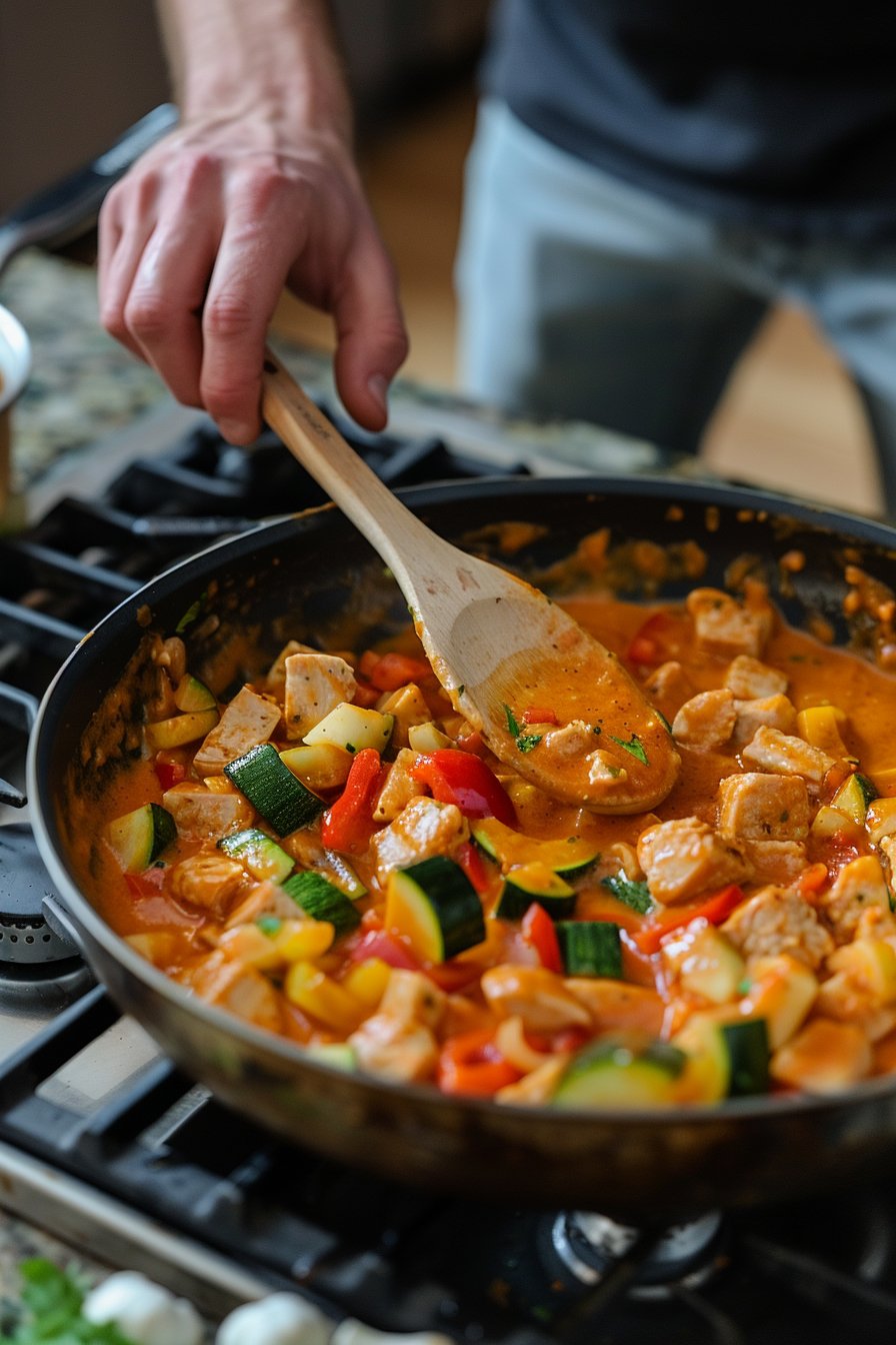 Cremiges Putengulasch mit Zucchini & Schmand instructions process