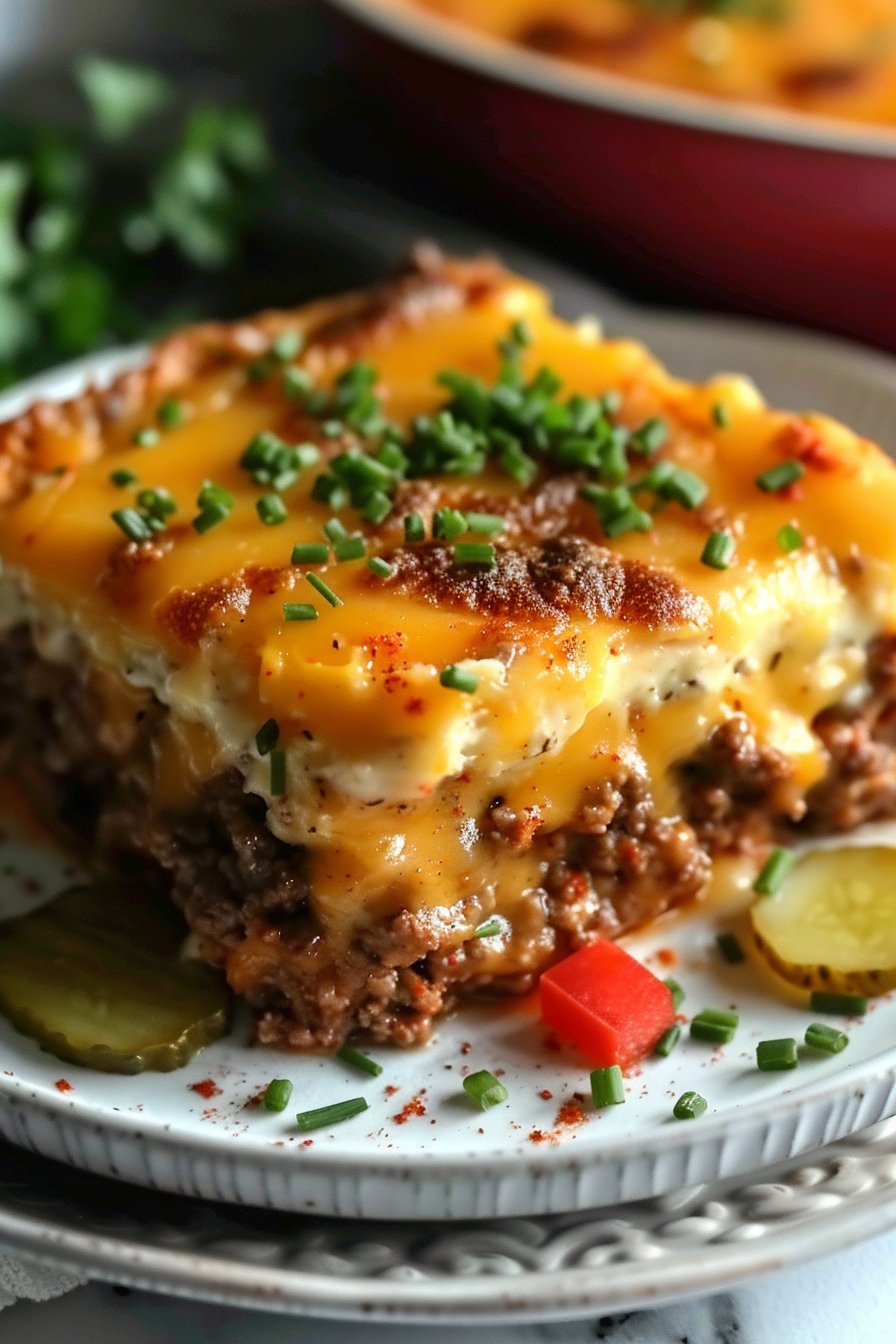 Low Carb Cheeseburger-Auflauf serving