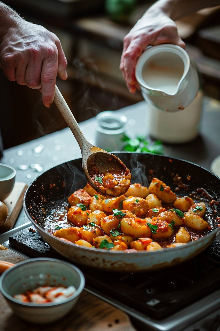 Paprika-Sahne-Hähnchen mit Gnocchi instructions process