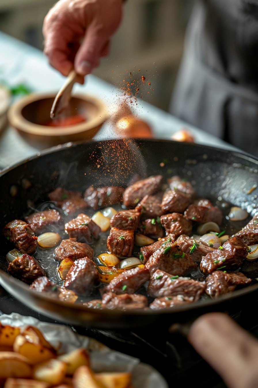 Pommes Frites mit Hackfleisch und Cheddar instructions process