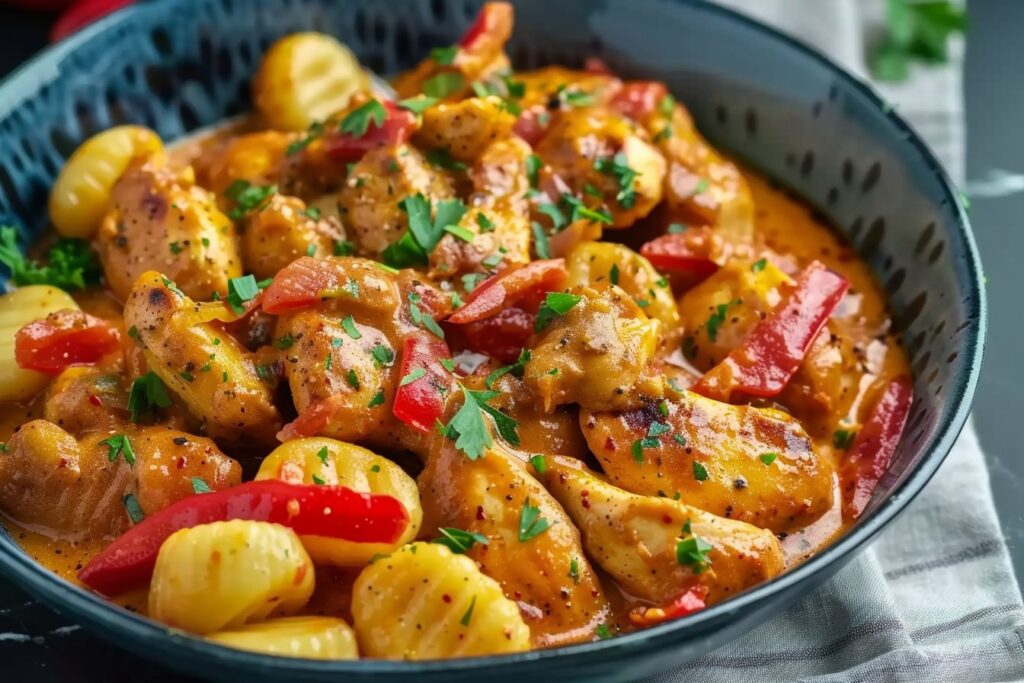Paprika-Sahne-Hähnchen mit Gnocchi featured