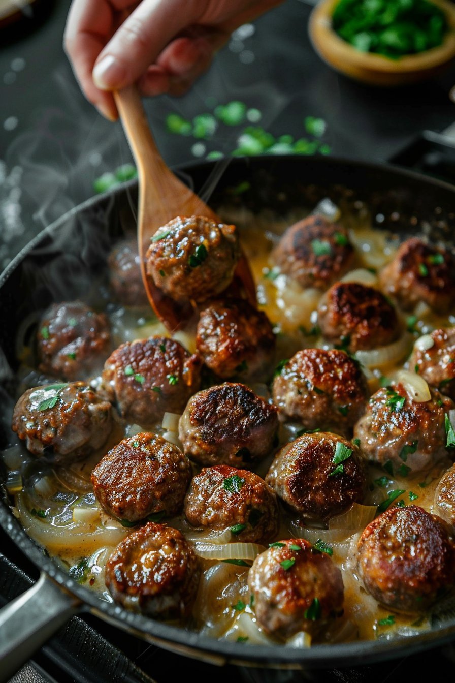 Hackbällchen in cremiger Sauce mit Kartoffelpüree – Ein herzhafter Genuss für die ganze Familie instructions process