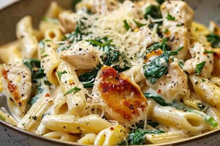 Frischkäse Spinat Hähnchen Pasta featured