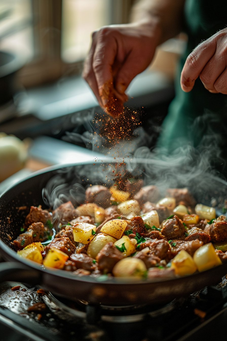 Pommes Frites mit Hackfleisch und Cheddar instructions process
