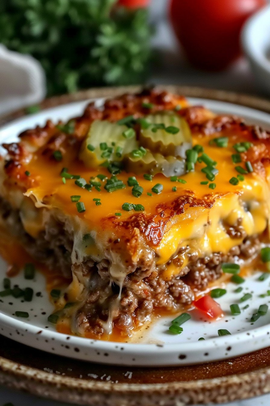 Low Carb Cheeseburger-Auflauf serving