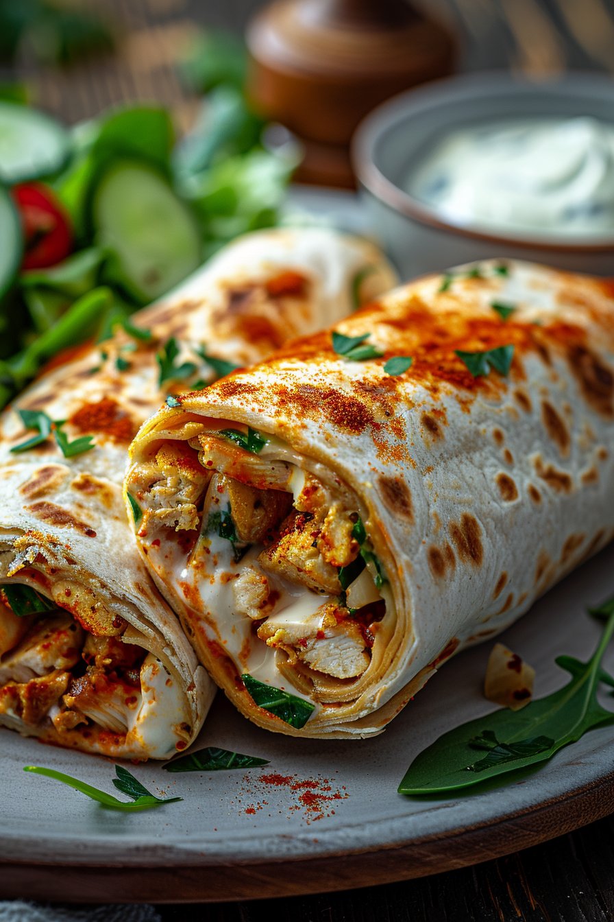 Knusprige Hähnchen-Mozzarella-Wraps aus dem Airfryer serving