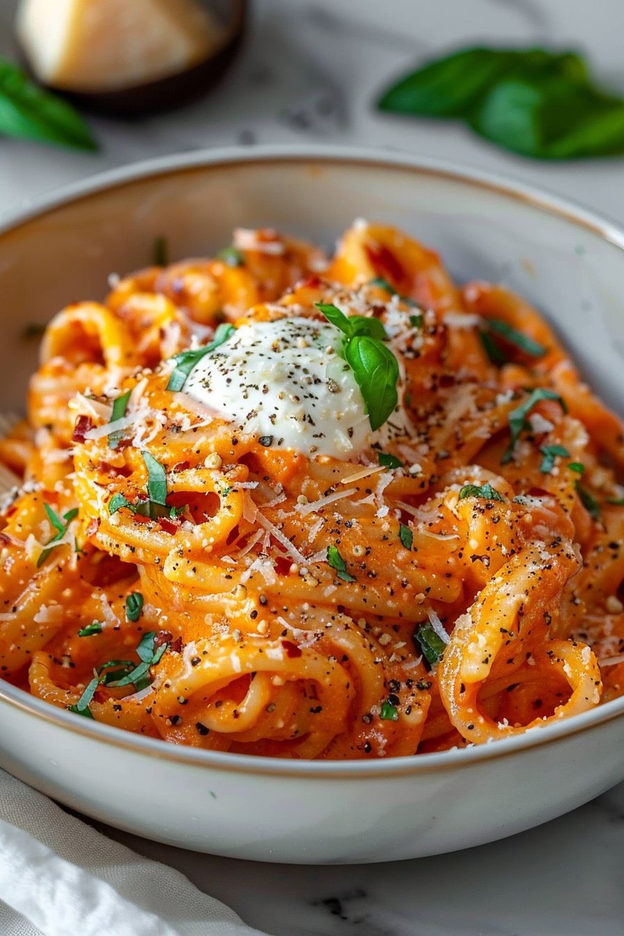 🍅 Creamy Tomato Garlic Pasta 🧄🍝 serving
