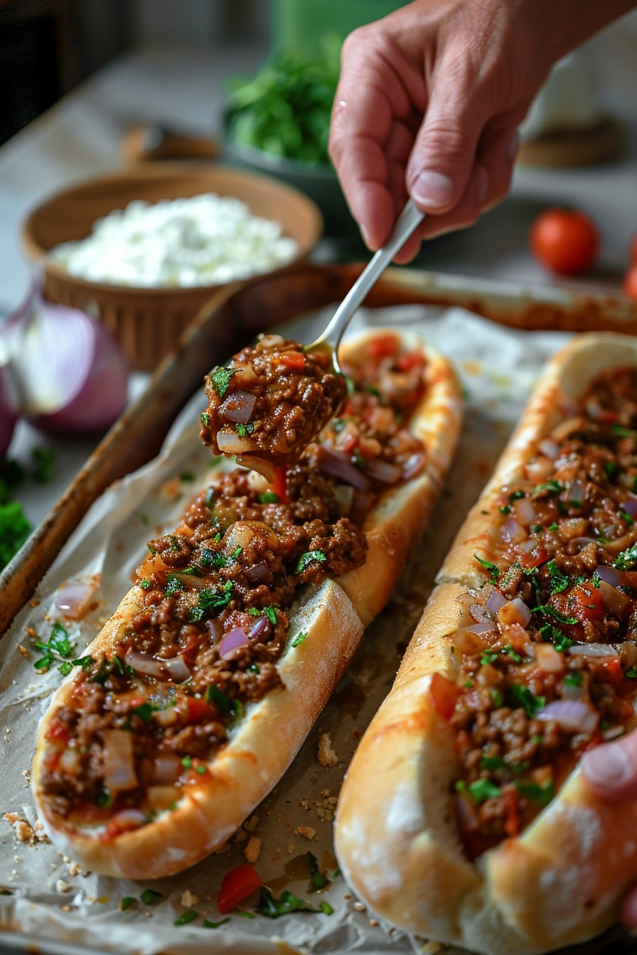 Überbackene Hackfleisch-Baguettes für Herzhaft-Liebhaber instructions process