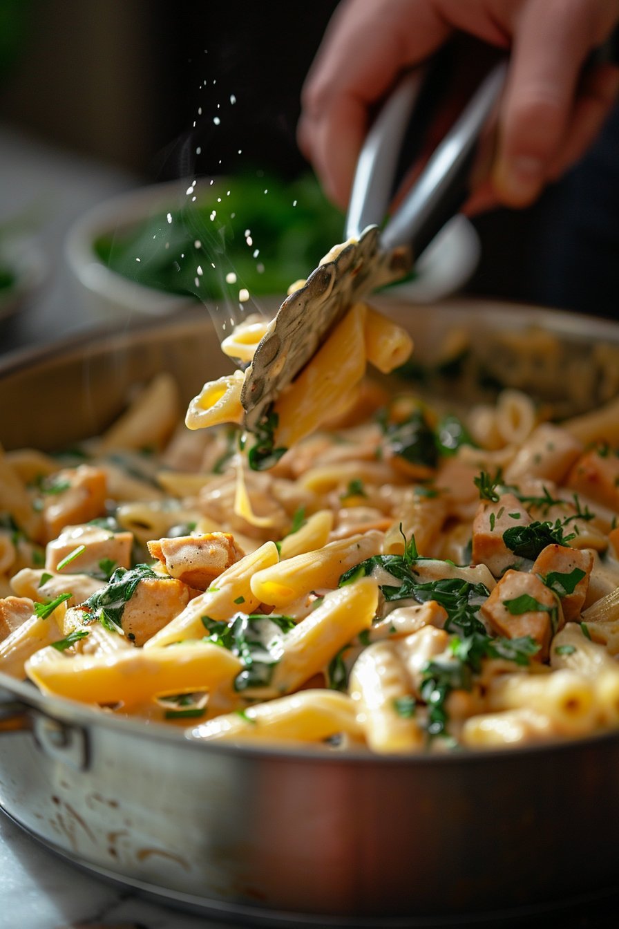 Frischkäse Spinat Hähnchen Pasta instructions process