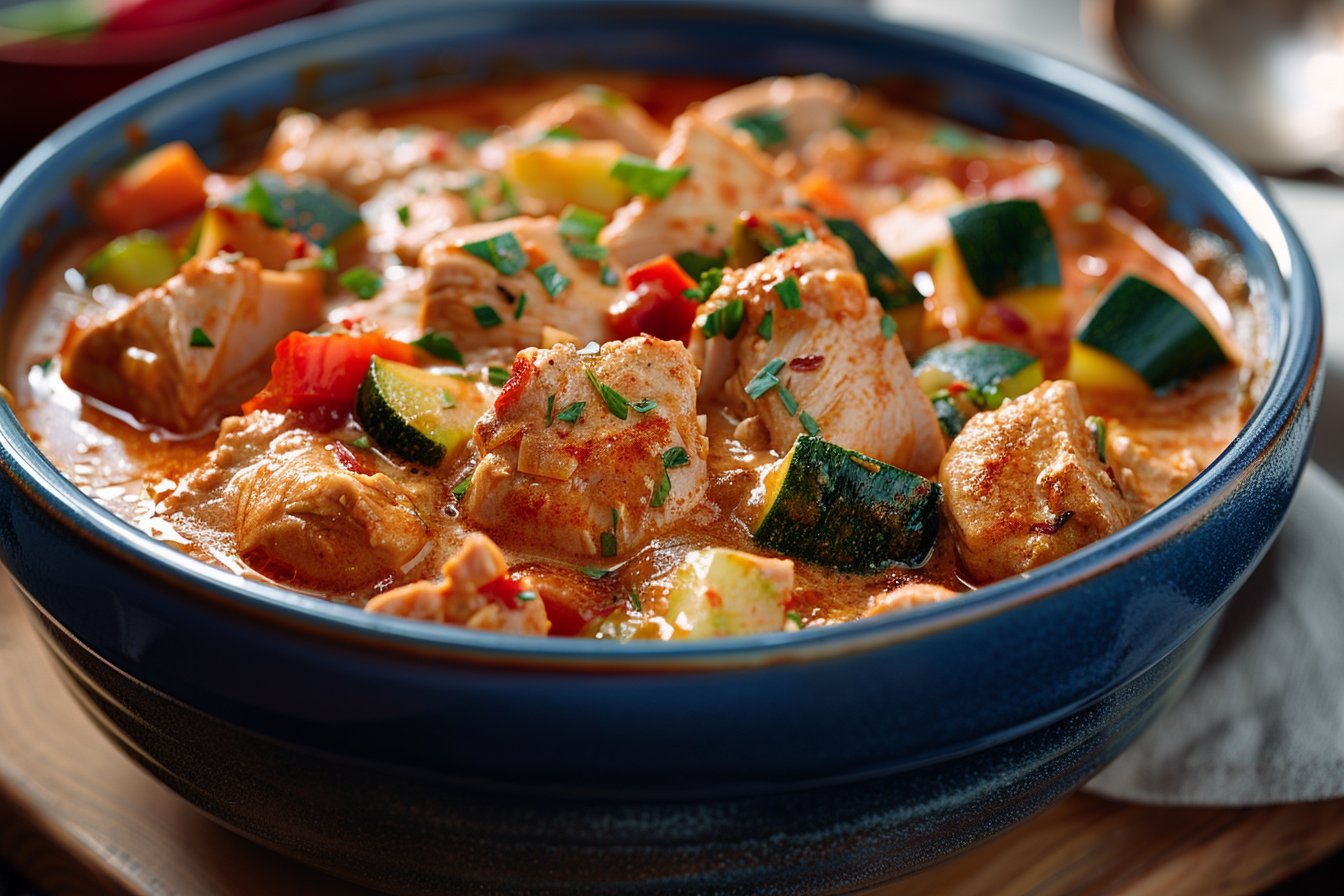 Cremiges Putengulasch mit Zucchini & Schmand recipe card