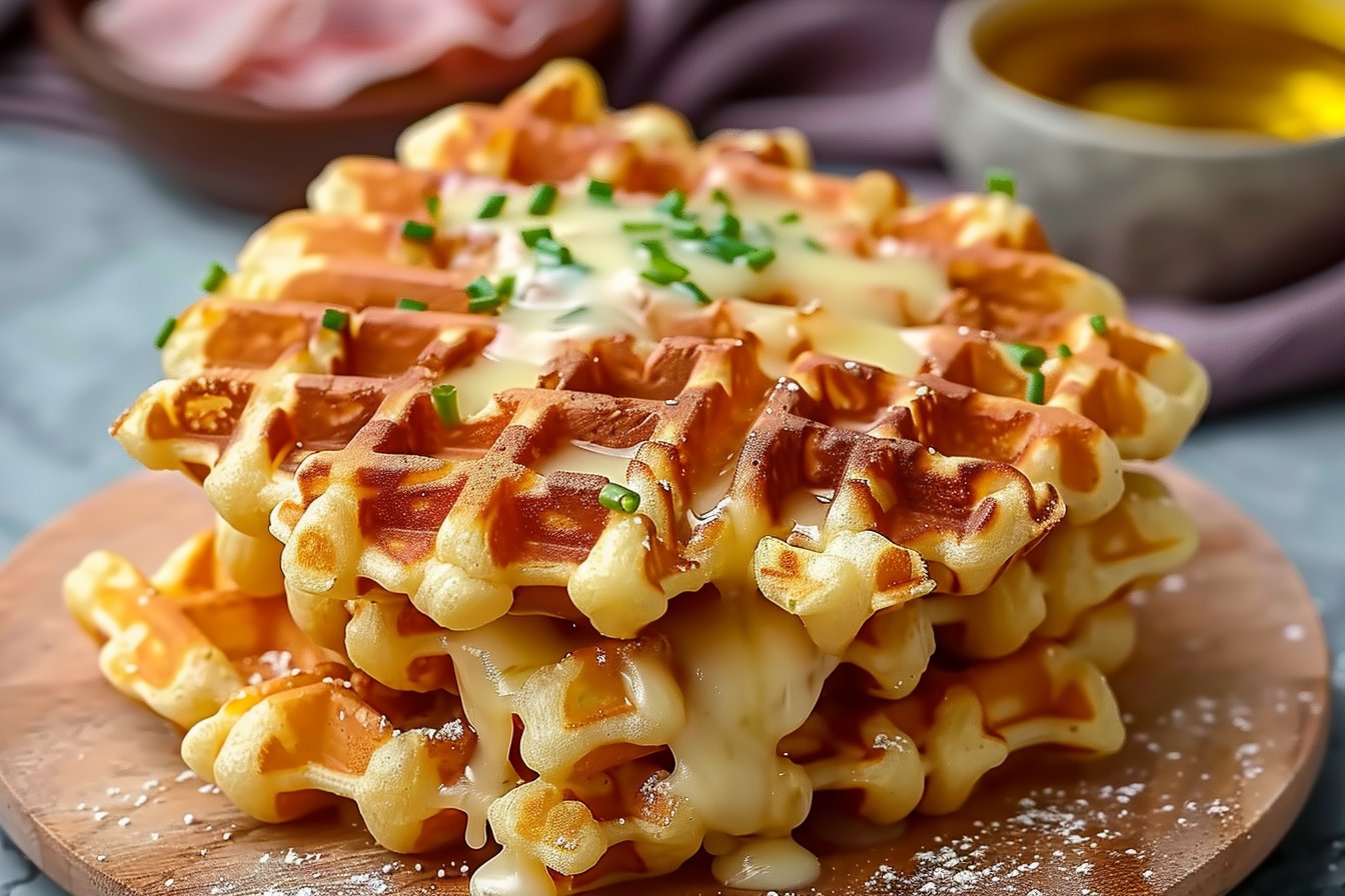 Herzhafte Waffeln mit Schinken und Käse einfach genießen! recipe card