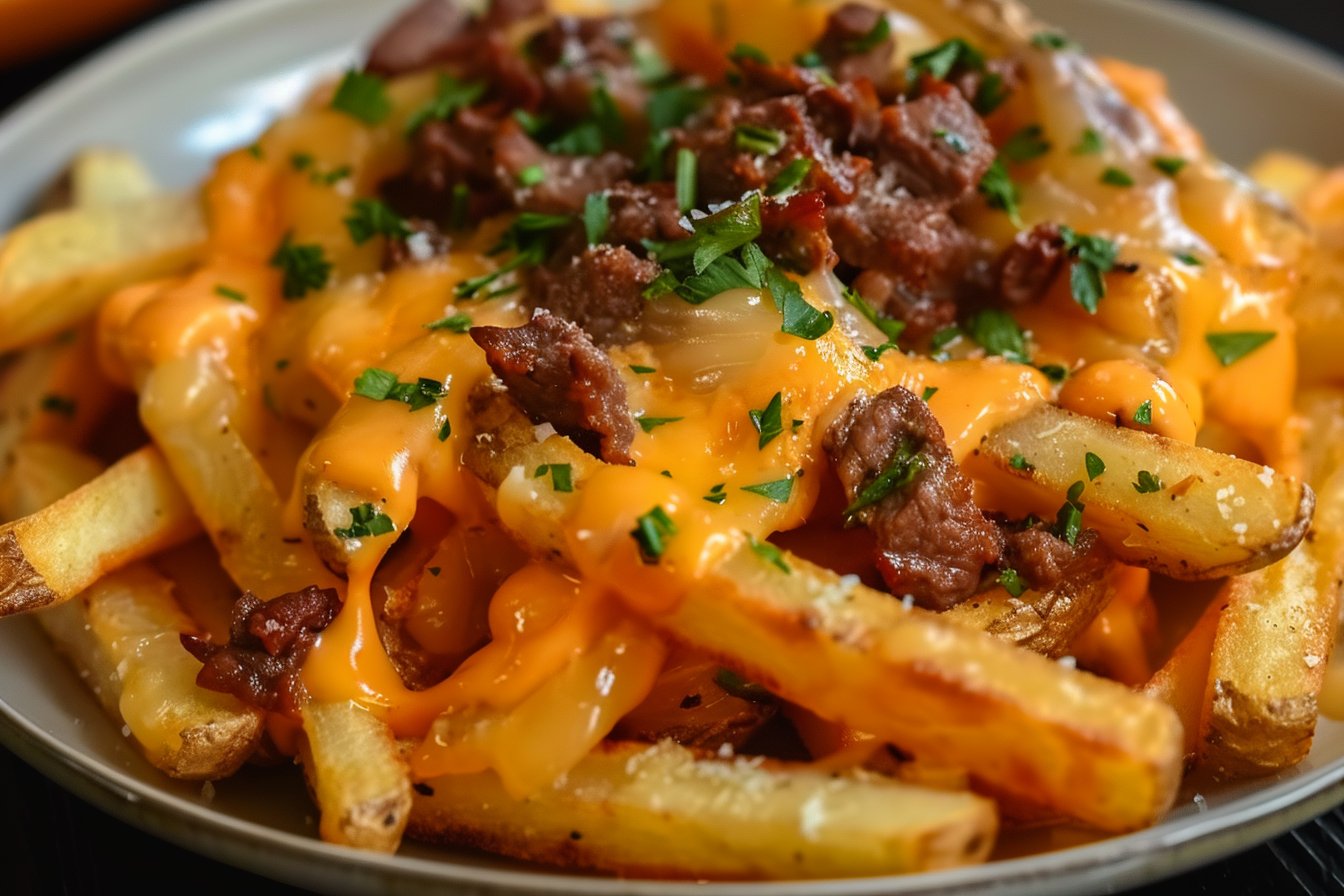 Pommes Frites mit Hackfleisch und Cheddar recipe card