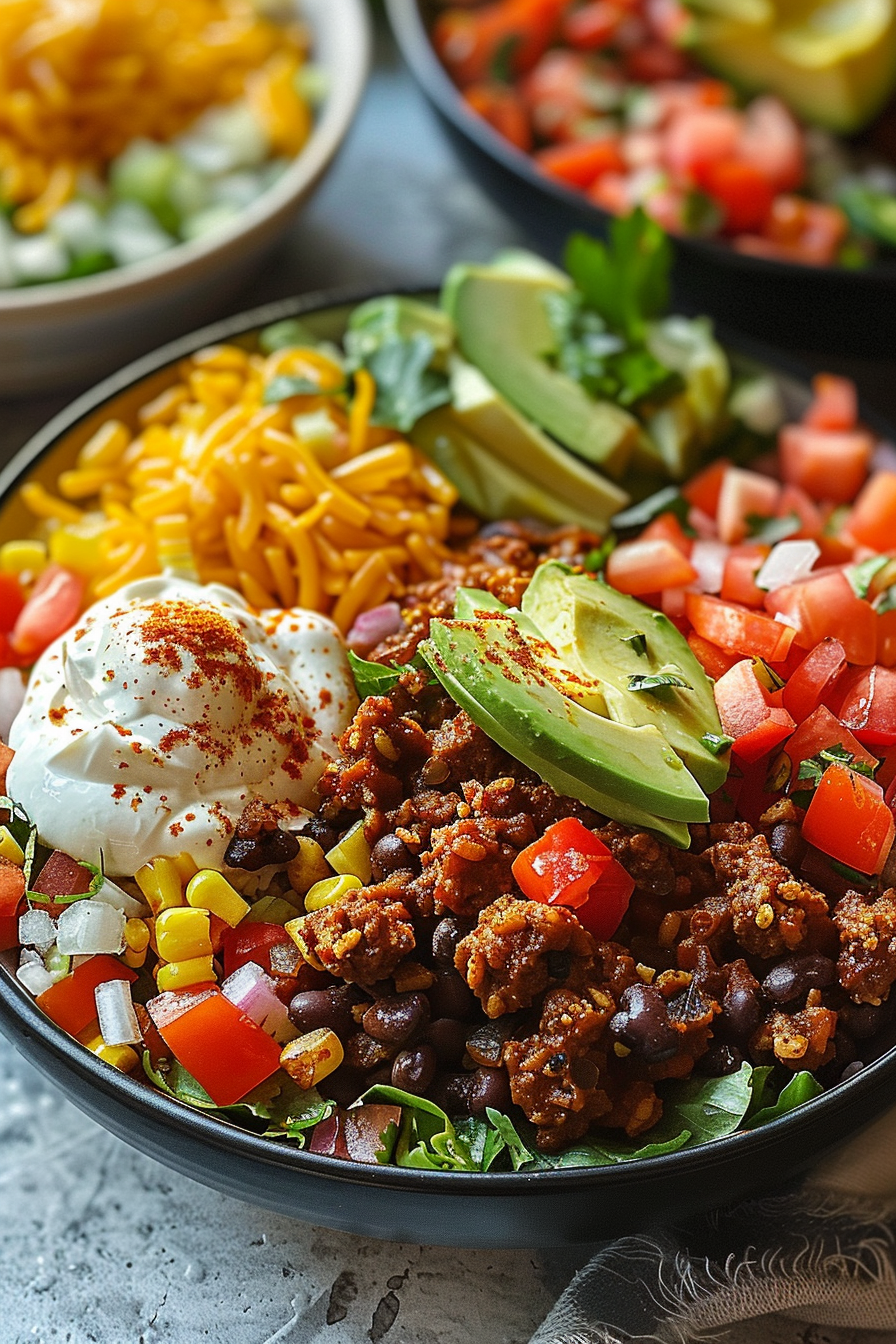 Schnelle Kartoffel Taco Bowl Meal Prep mit Ofenkartoffeln serving image