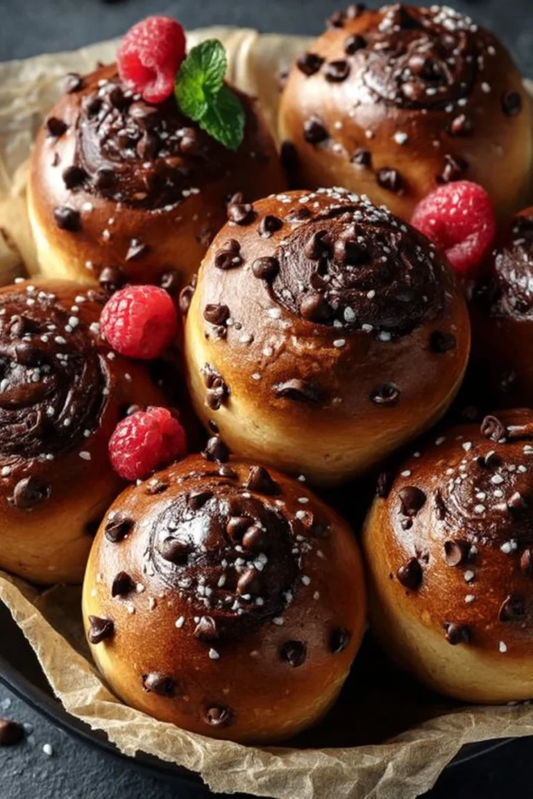 Leckere 10 Minuten Schoko Brötchen mit Quark auf einem Teller serviert.