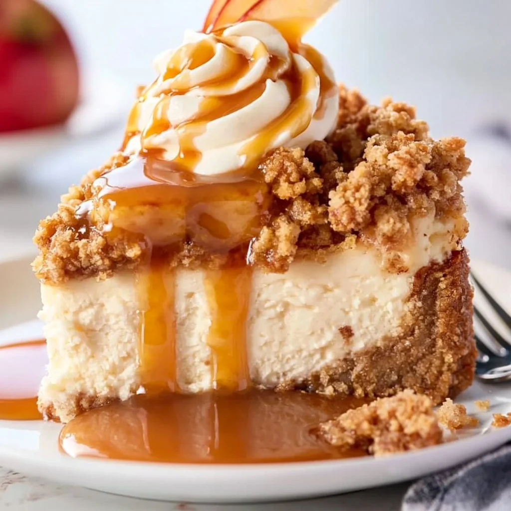 Apfel-Crisp-Cheesecake mit knackigem Topping und saftigen Äpfeln