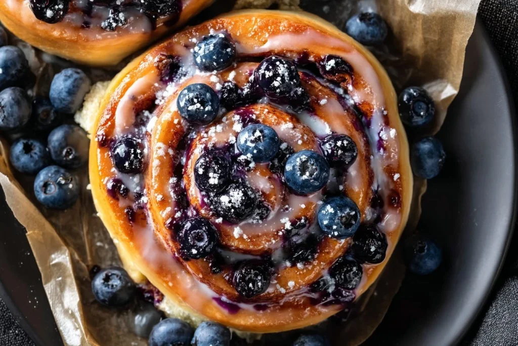 Blaubeer-Zimt-Rollen frisch gebacken mit Zimt und Blaubeeren