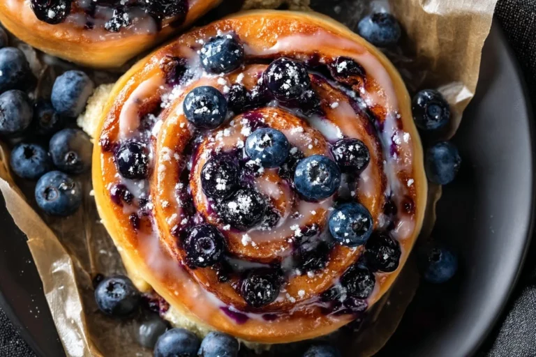 Blaubeer-Zimt-Rollen frisch gebacken mit Zimt und Blaubeeren