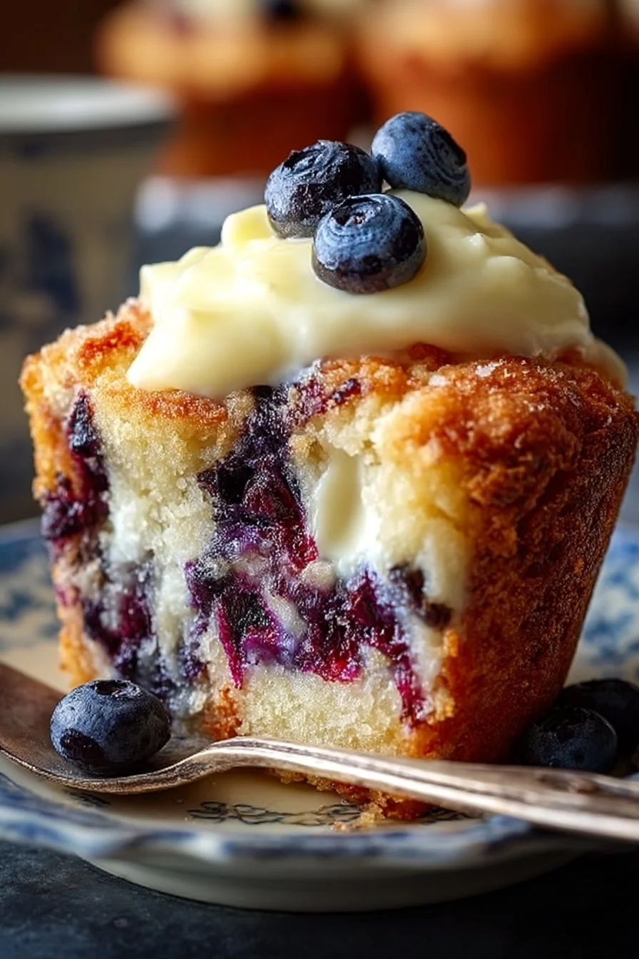 Blaubeermuffinkuchen mit Frischkäsefüllung