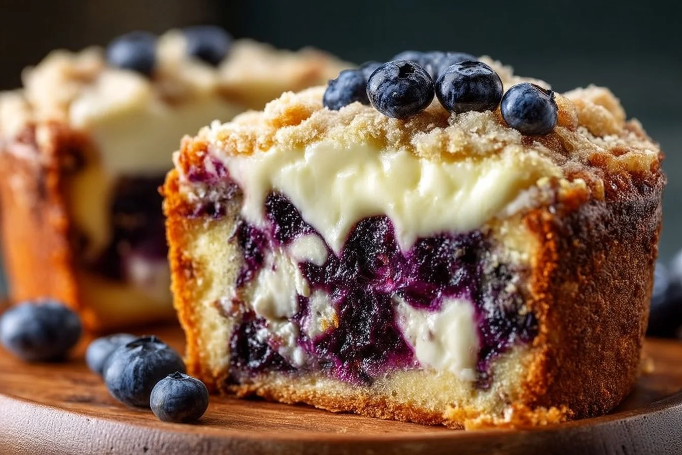 Blaubeermuffinkuchen mit Frischkäsefüllung