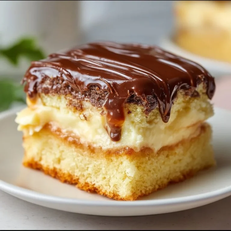 Boston Cream Poke Cake mit schokoladiger Glasur und Vanillecreme