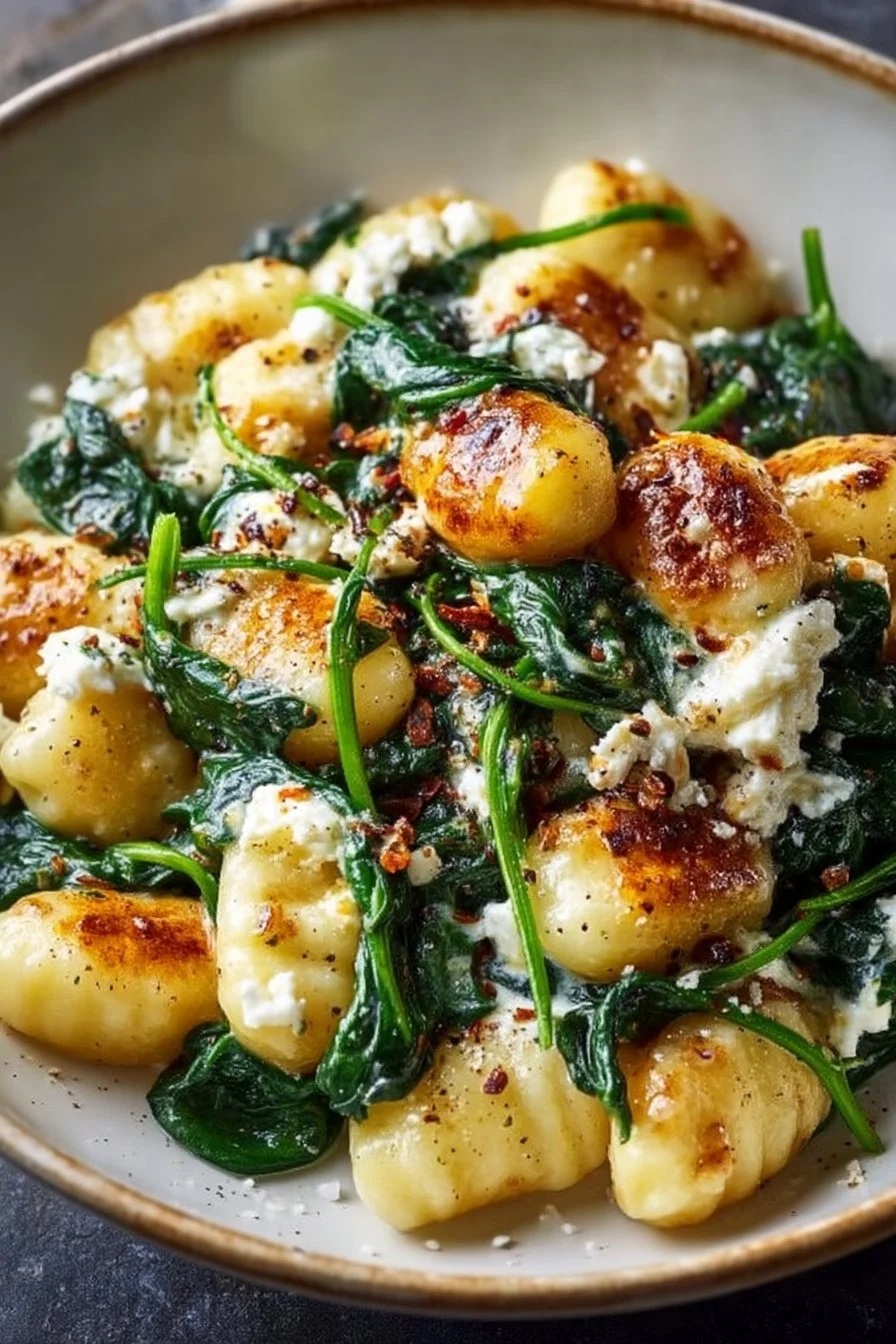 Cremige Gnocchi mit Spinat und Feta