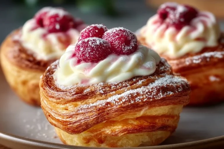 Himbeer-Cruffins mit Frischkäsefüllung auf einem Tisch