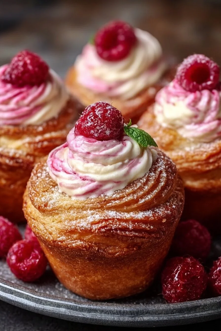 Cruffins with raspberry cream cheese