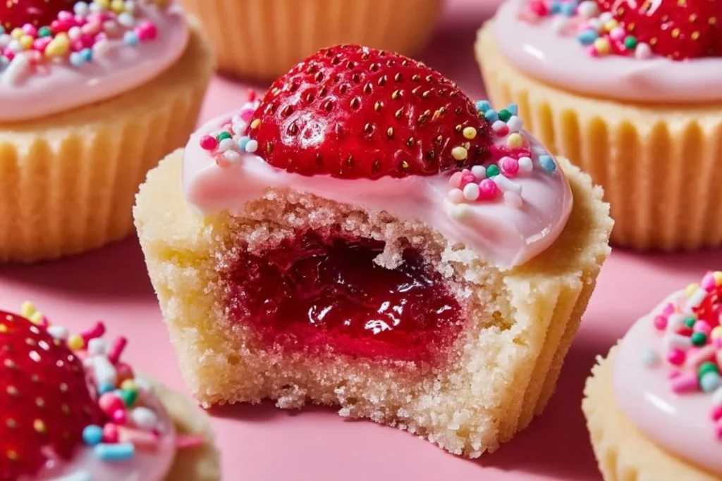Erdbeer-Zitronen-Zuckerkeksschalen auf einem bunten Teller