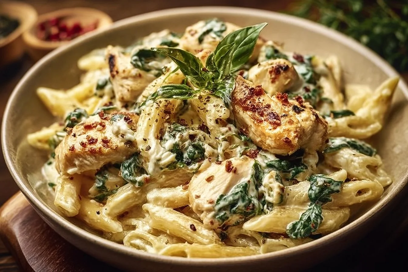 Frischkäse Spinat Hähnchen Pasta – Cremig, lecker und vollgepackt mit Geschmack | Rezepte, Einfache Gerichte, Kochrezepte