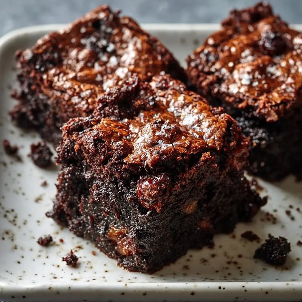 Fudgy Dattel Brownies auf einem Teller, vegan und gesund