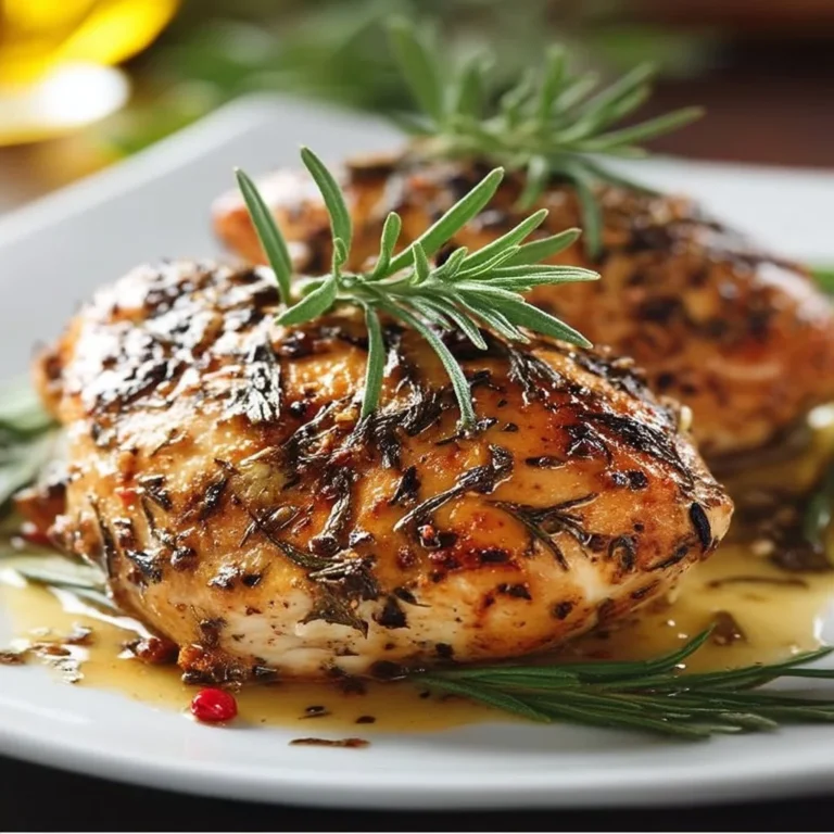 Hähnchen mit Dijon-Rosmarin-Marinade auf einem Teller serviert