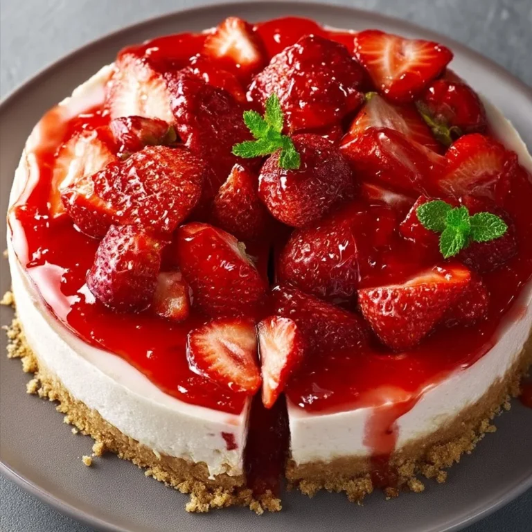 No-Bake Erdbeerkäsekuchen mit frischen Erdbeeren und einer cremigen Käsekuchenfüllung