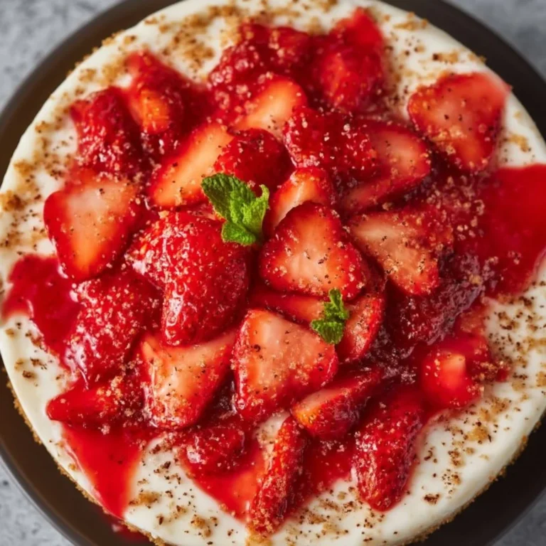 No-Bake Erdbeerkäsekuchen mit frischen Erdbeeren und cremigem Käse