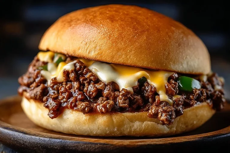 Philly Cheesesteak Sloppy Joes auf einem Teller angerichtet