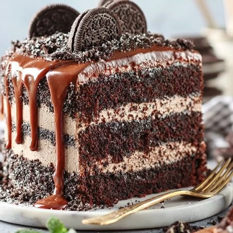 Schokoladen-Oreo-Kuchen in einer eleganten Präsentation auf einem Tortenteller