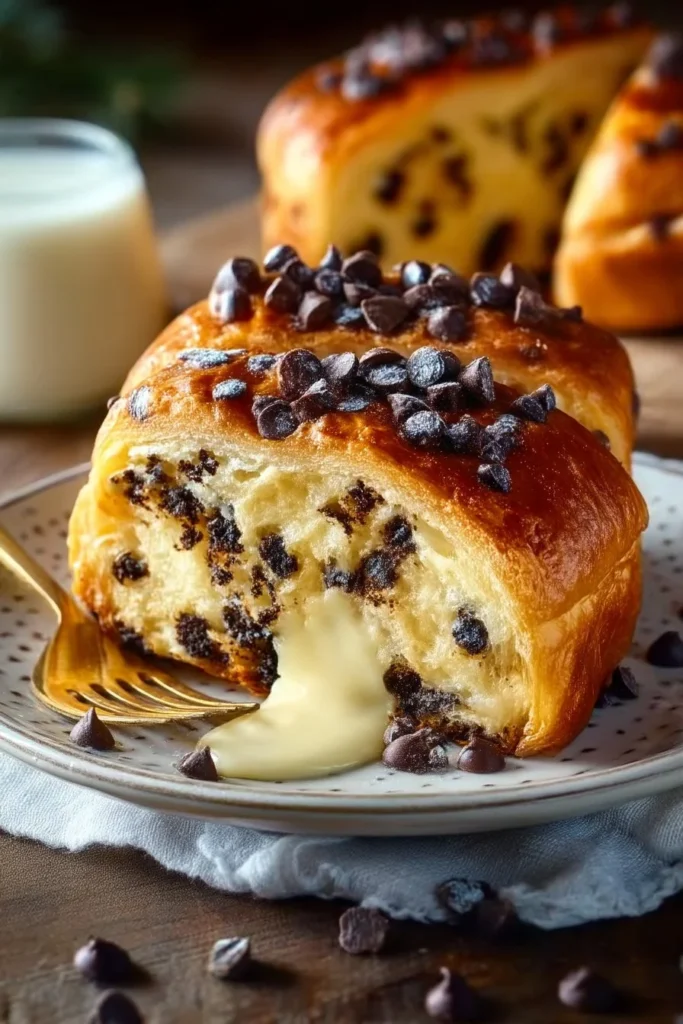 Schokoladenstückchen Vanillepudding Brioche frisch aus dem Ofen