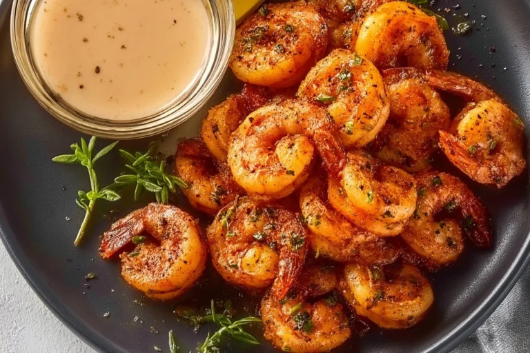 Leckere Shrimps-Pfanne mit Nudeln serviert auf einem Teller