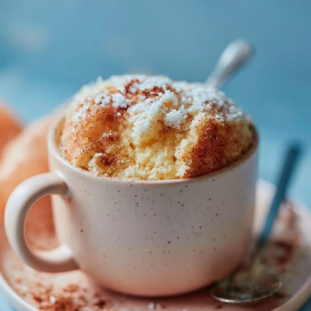 Leckerer Snickerdoodle Tassenkuchen in einer Tasse serviert