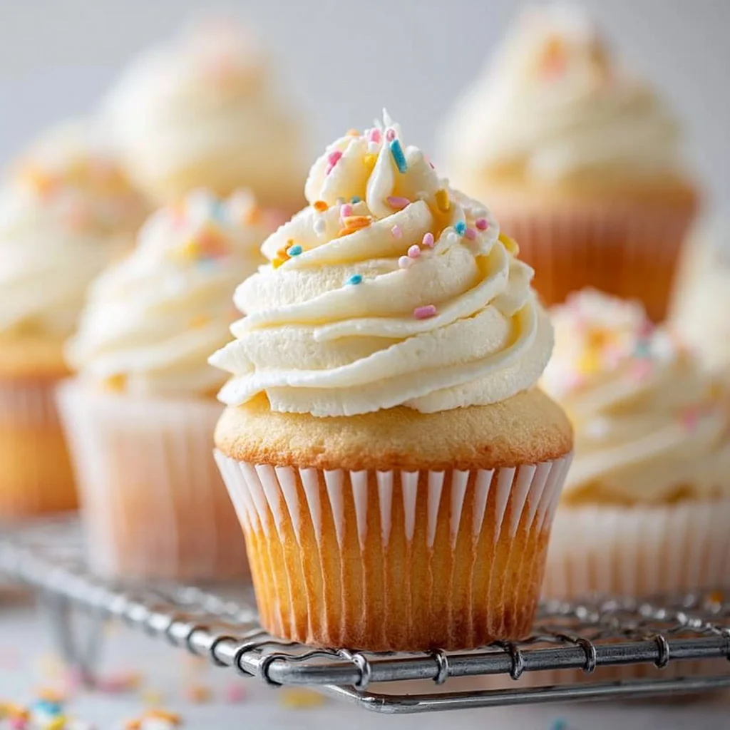 Leckere Vanille Cupcakes auf einem weißem Teller serviert