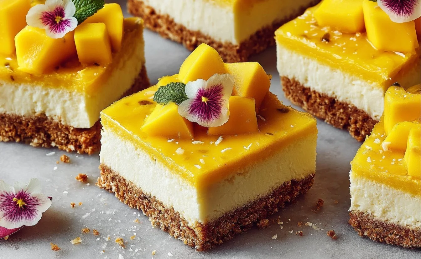Vegane Mango-Käsekuchen-Riegel
