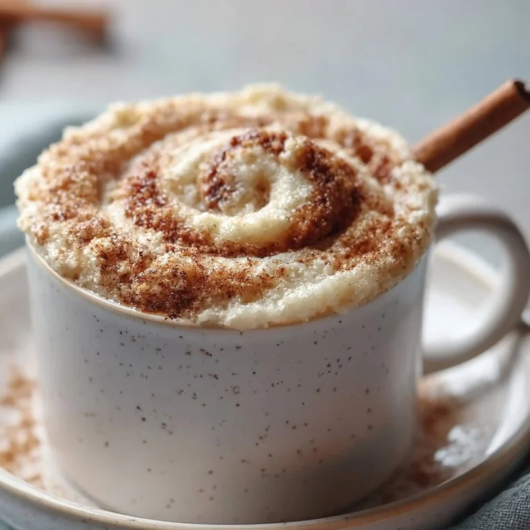 Leckere Zimtrollen Mugkuchen in einer Tasse serviert, ideal für Zimtfreunde.