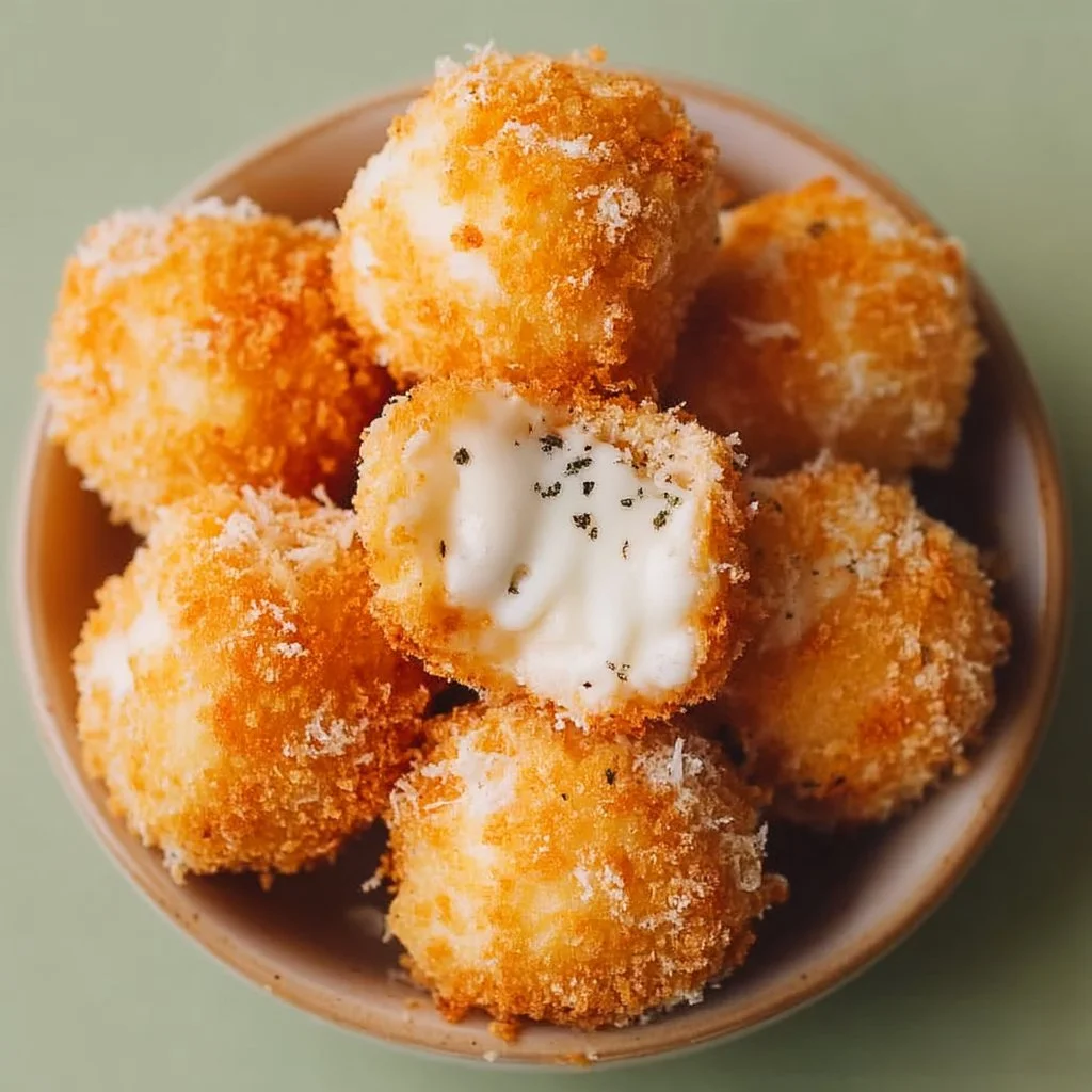Knusprige Air-Fryer Mozzarella-Bällchen auf einem Teller