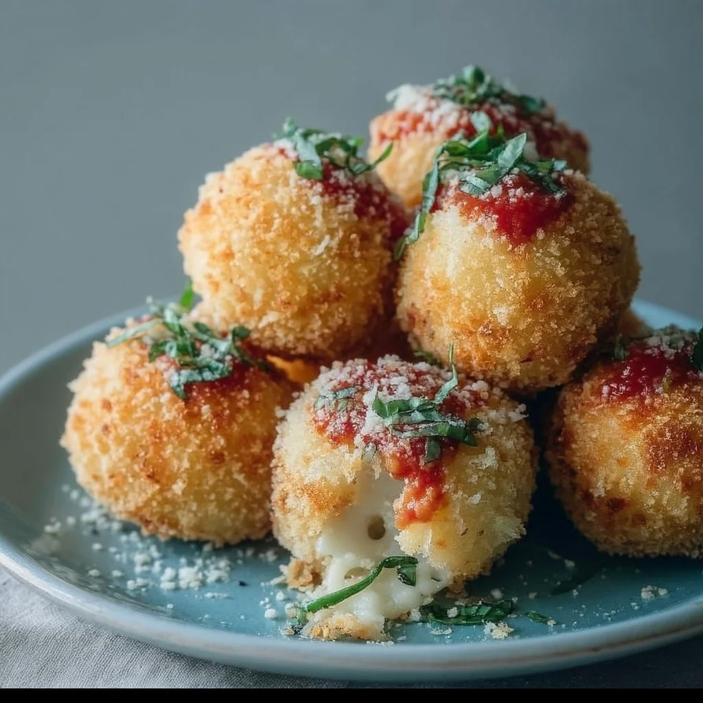 Frittierte Arancini gefüllt mit Risotto und Käse, italienisches Rezept.