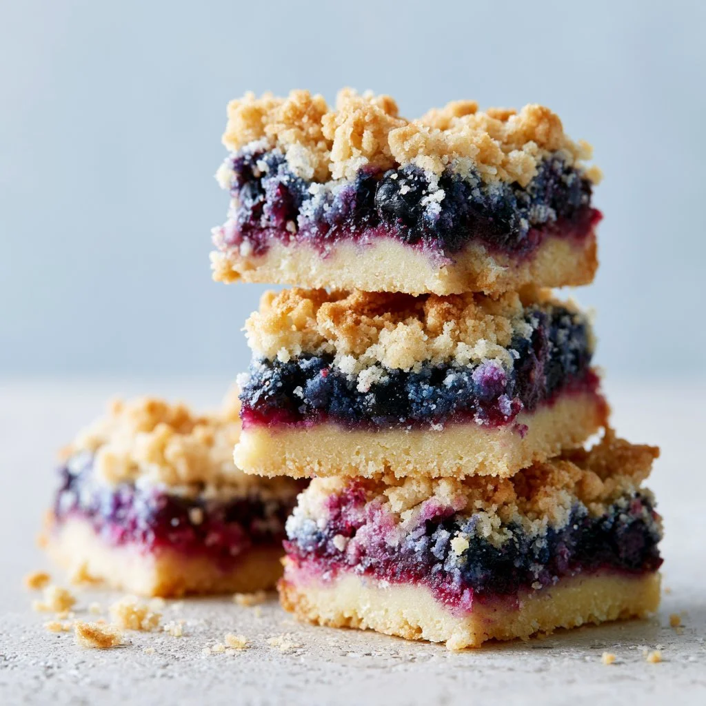 Blaubeer-Crumble-Riegel mit frischen Blaubeeren und knuspriger Kruste