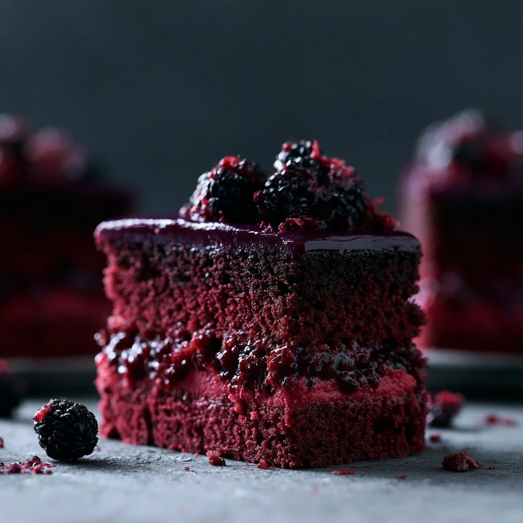 Schwarze Samt-Kuchentorte mit Brombeeren