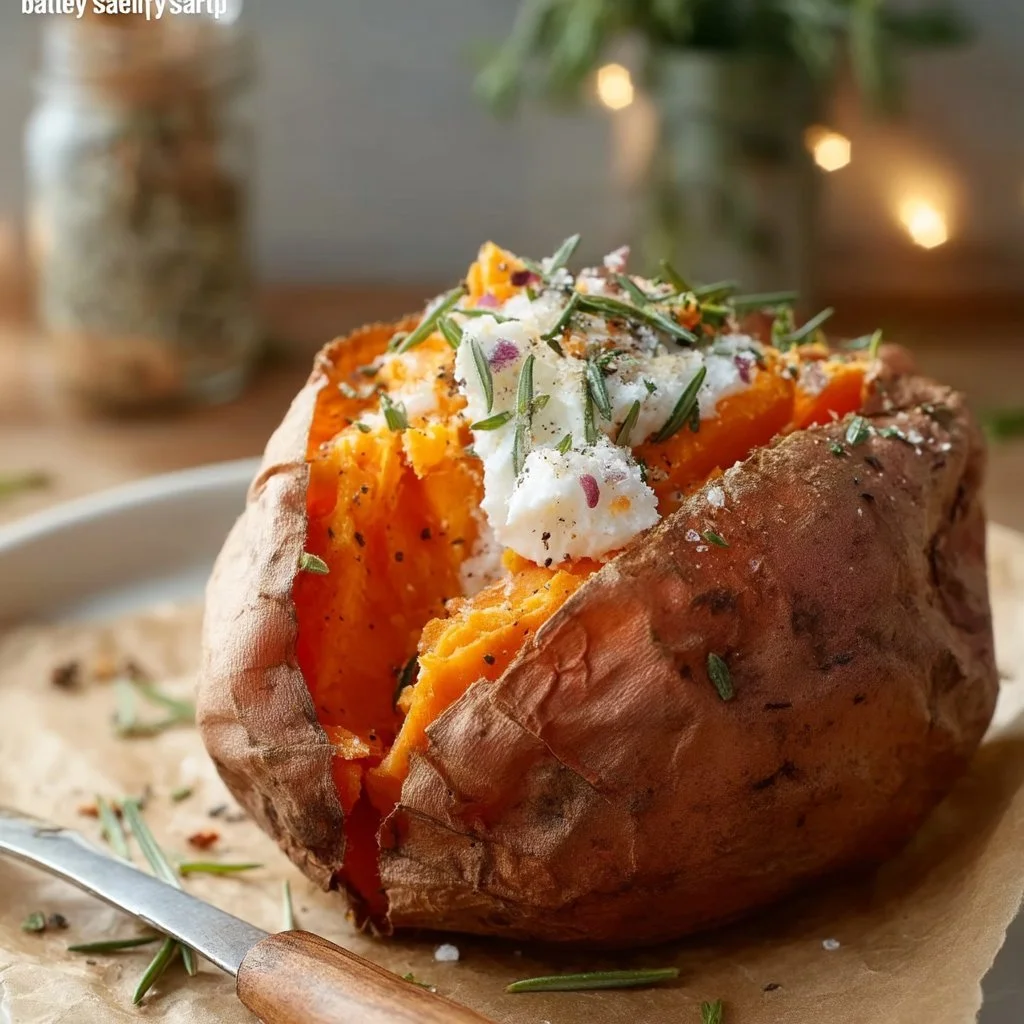 Gebackene Süßkartoffeln aus dem Ofen, knusprig und lecker zubereitet.