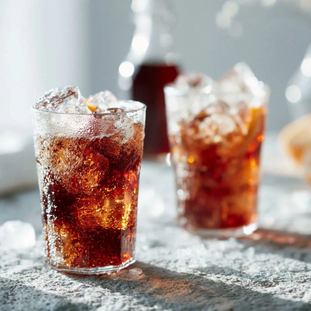Hausgemachte Dr. Pepper in einem Glas serviert, erfrischend und lecker.