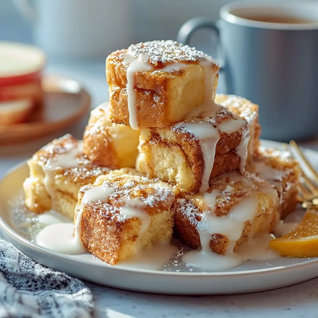Hawaiian Roll French Toast mit Zimt auf einem Teller serviert
