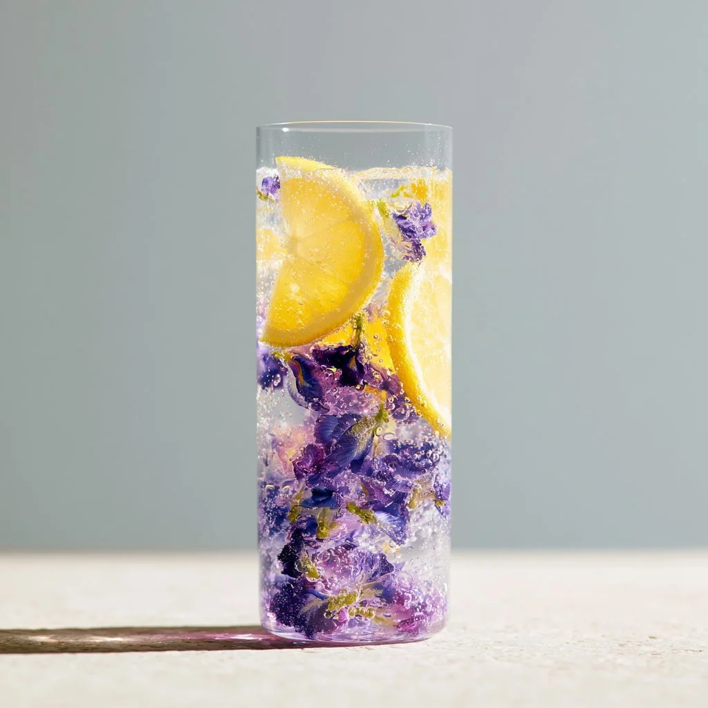 Erfrischender Honig-Zitrone Schmetterling Fizz in einem Glas